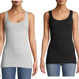 Heather grey & black long length ribbed  tank tops